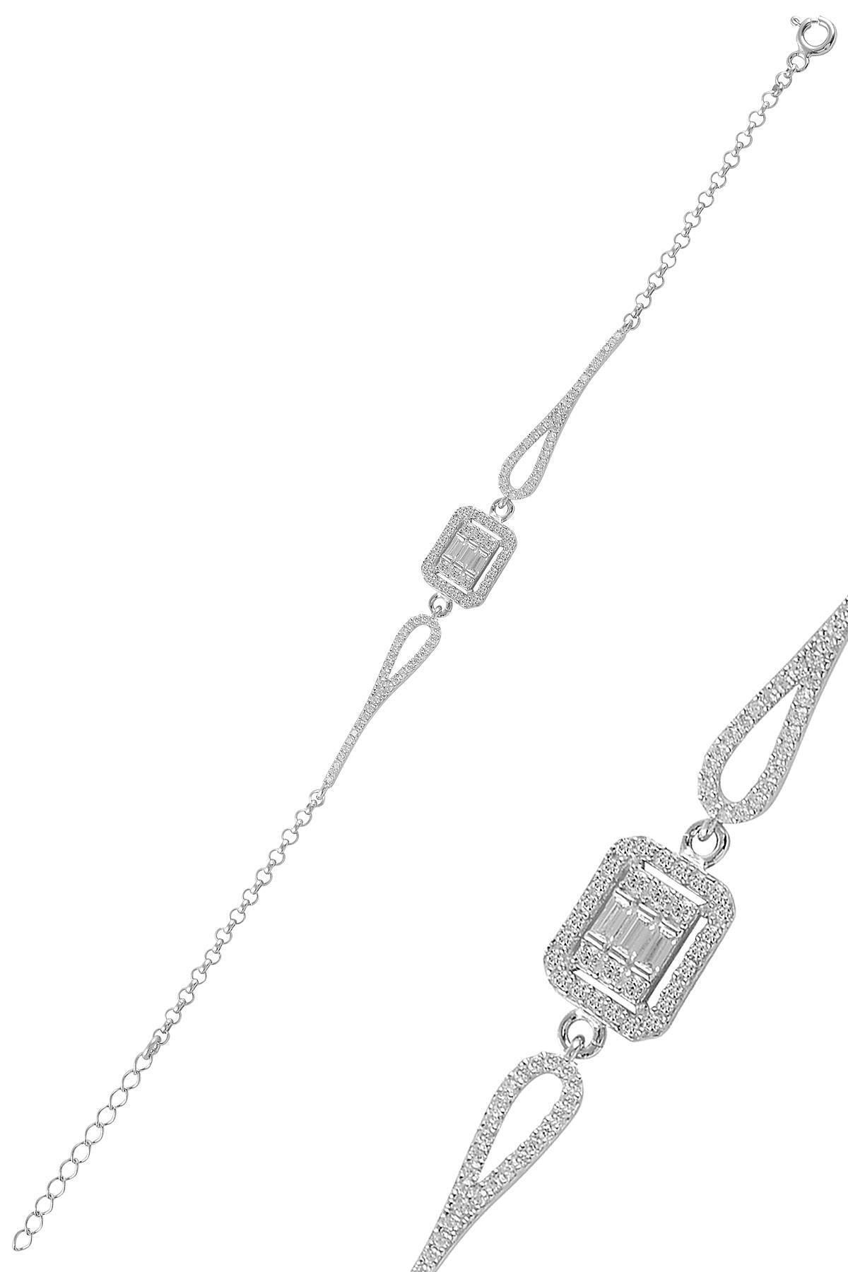 Söğütlü Silver Gümüş Rodyumlu Pırlanta Modeli Zirkon Taşlı Çizgili Baget Bileklik