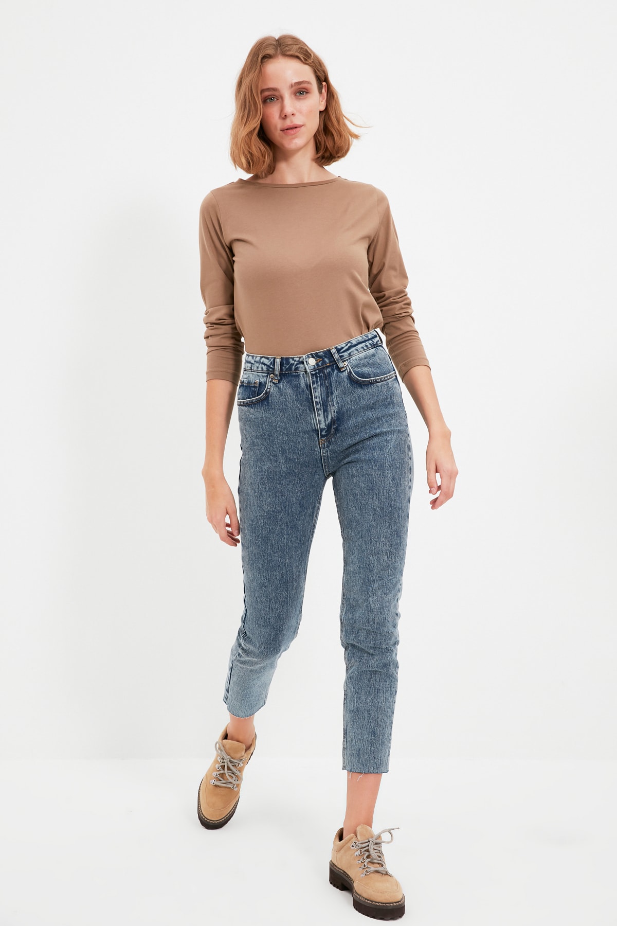 TRENDYOLMİLLA Mavi Recycle Yüksek Bel Slim Fit Jeans TWOAW22JE0916