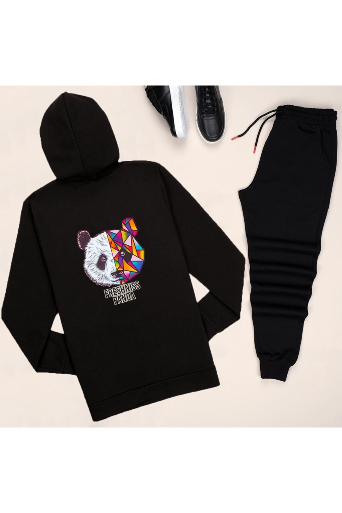 trendypassion Kapşonlu Sırt Baskılı Panda Eşofman Takımı