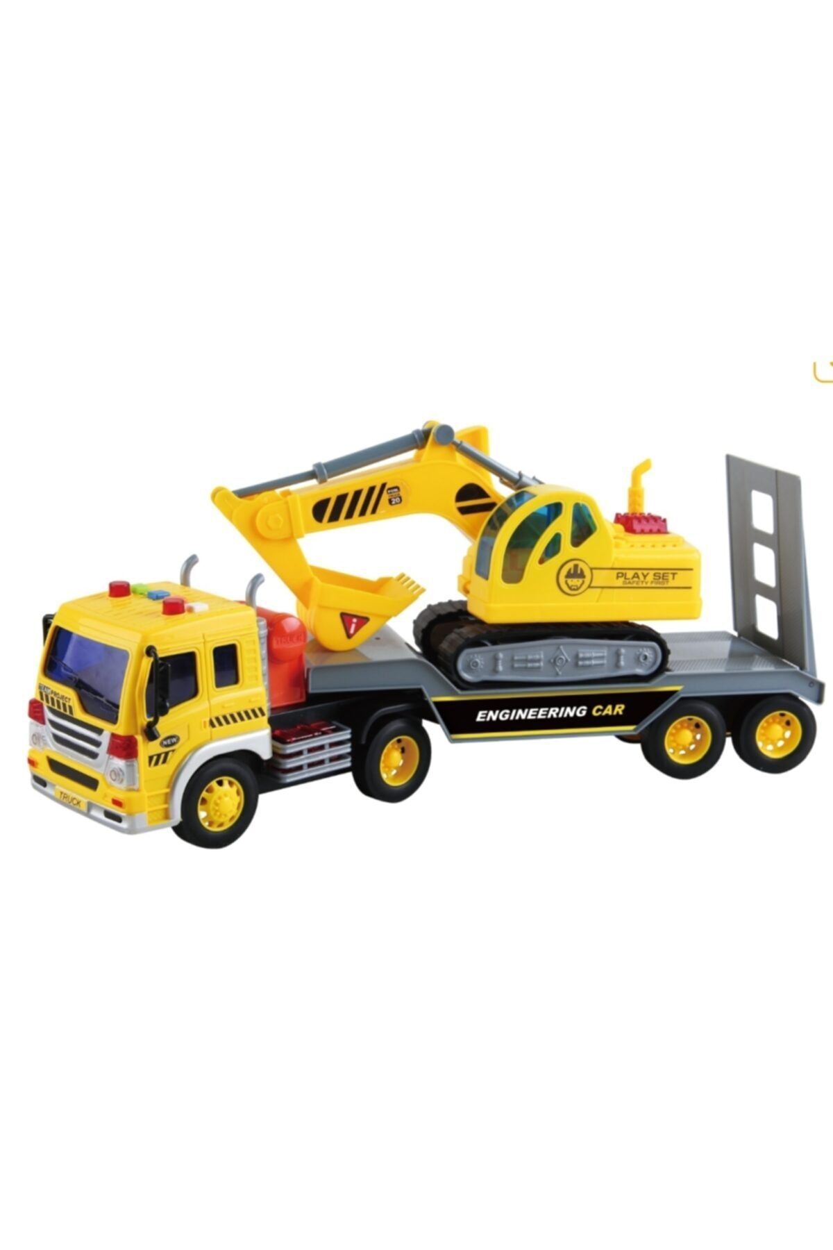 Vardem 1:16 Sürtmeli Sesli Işıklı Excavator Taşıyan Tır Oyuncak Iş Makinası