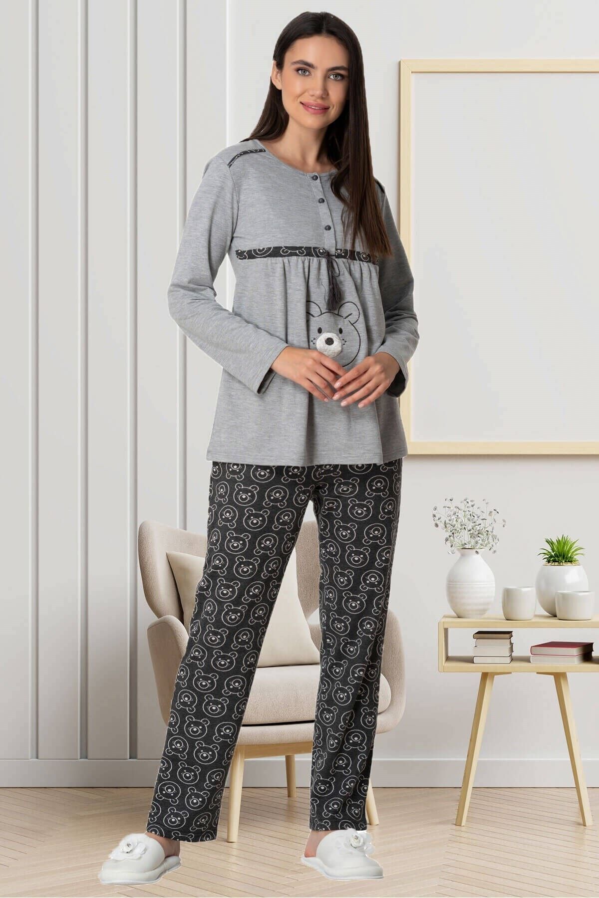 Mecit Pijama Mecit 5532 Füme Lohusa Pijama Takımı