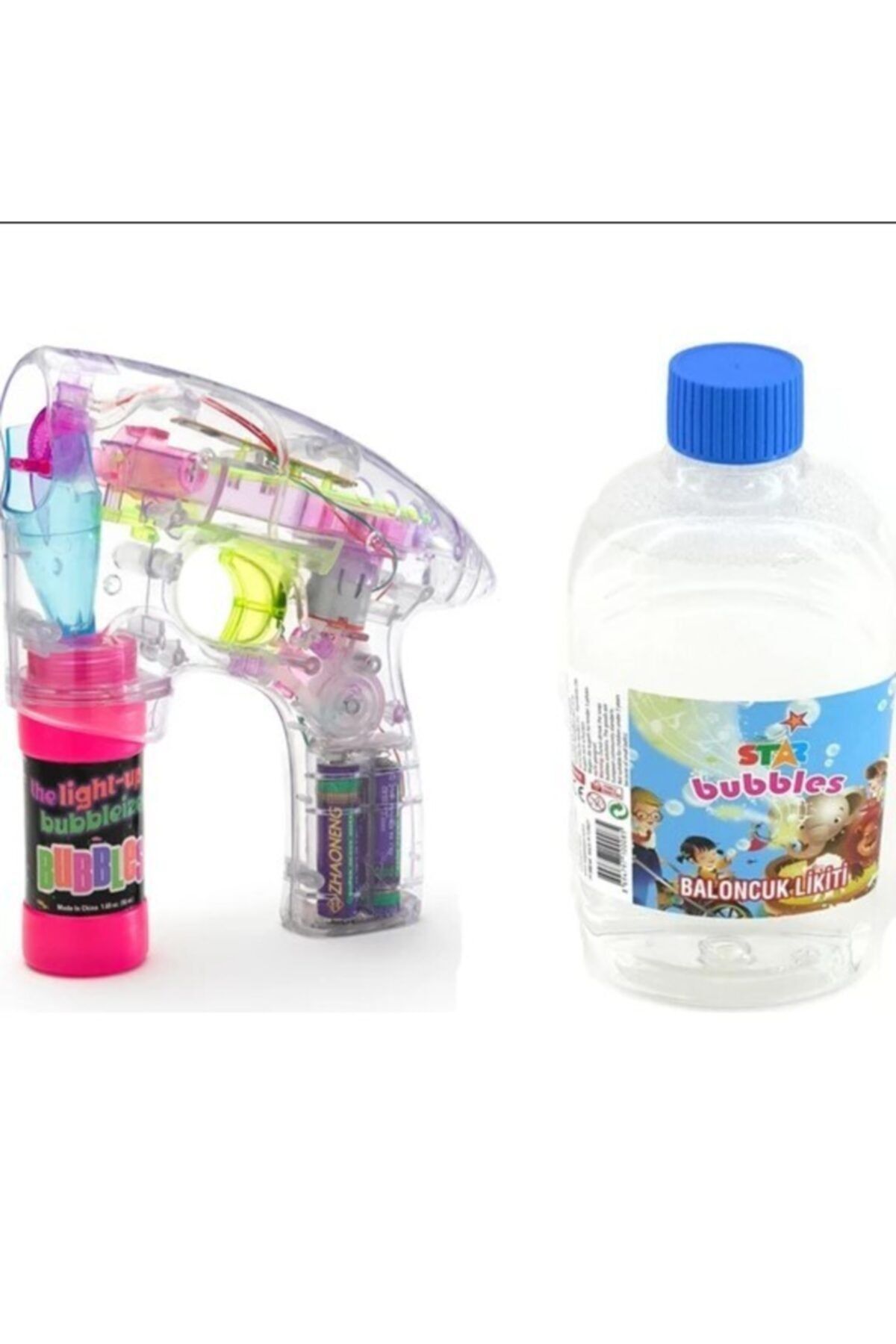 Mofy Baby Baloncuk Köpük Tabancası Işıklı Pilli Köpük Makinesi + 500 Ml Baloncuk Likiti