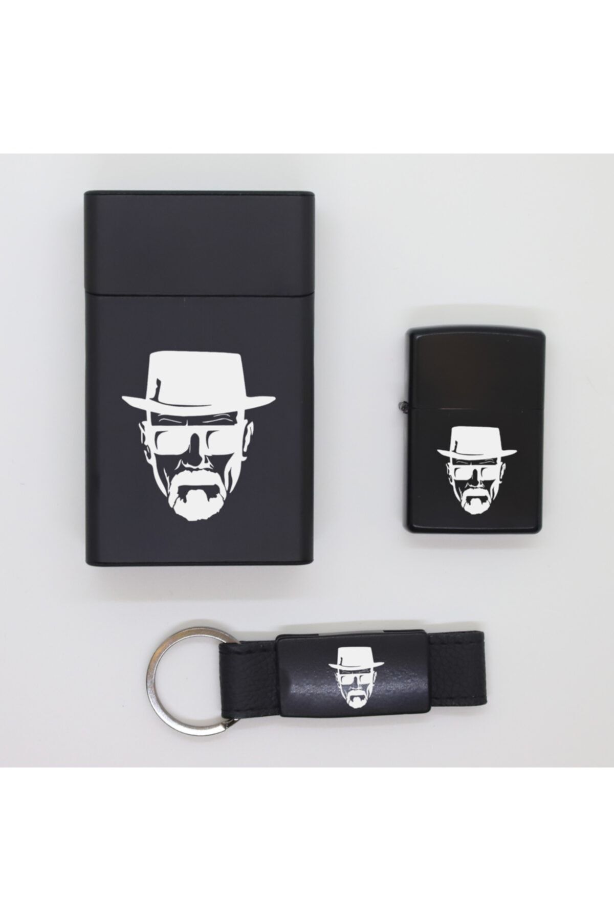 ELALAZER Heisenberg Metal Sigara Kutusu Zippo Çakmak Ve Anahtarlık Seti