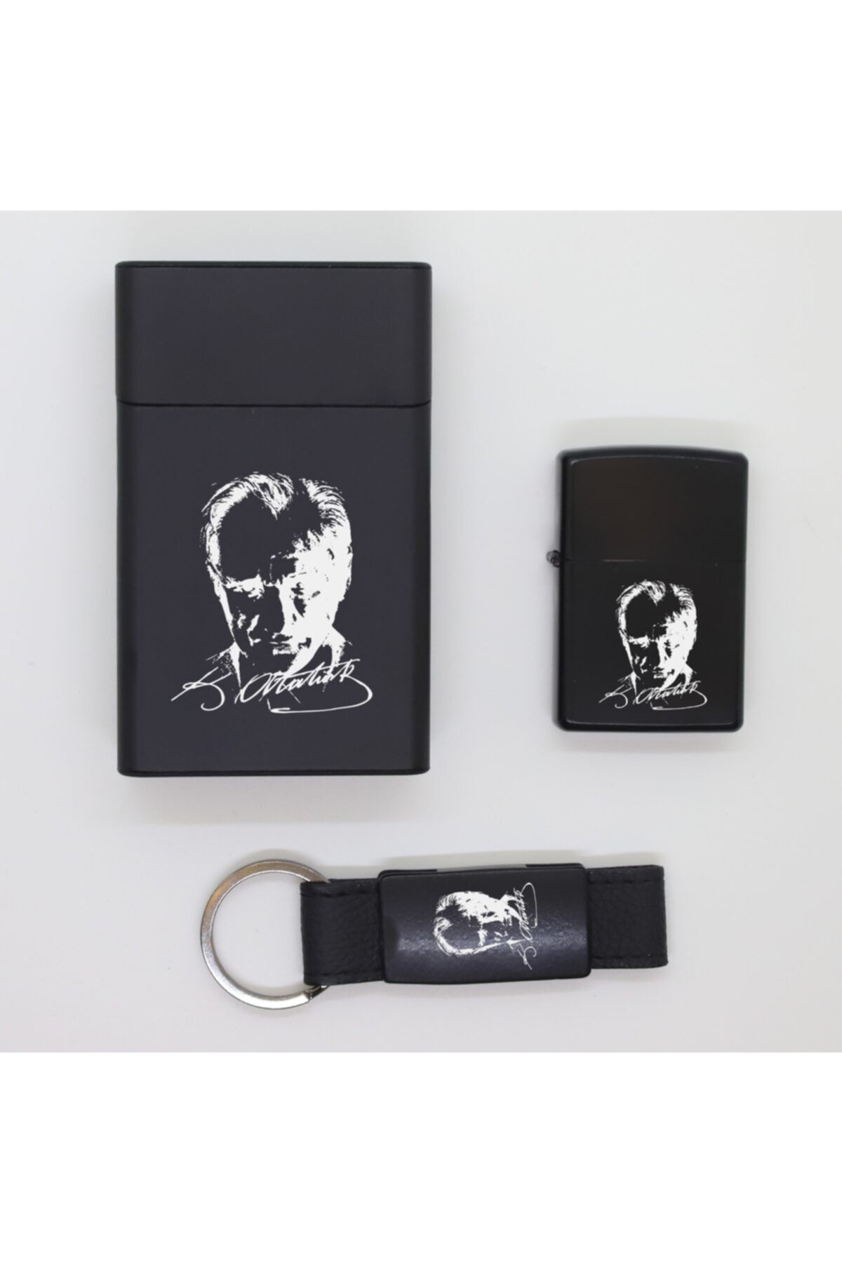 ELALAZER Atatürk Metal Sigara Kutusu Zippo Çakmak Ve Anahtarlık Seti - 2