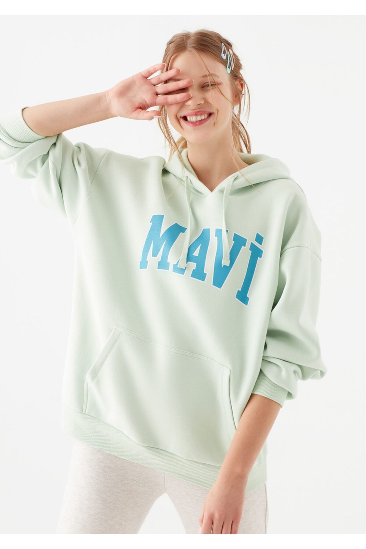 Mavi Logo Baskılı Yeşil Sweatshirt