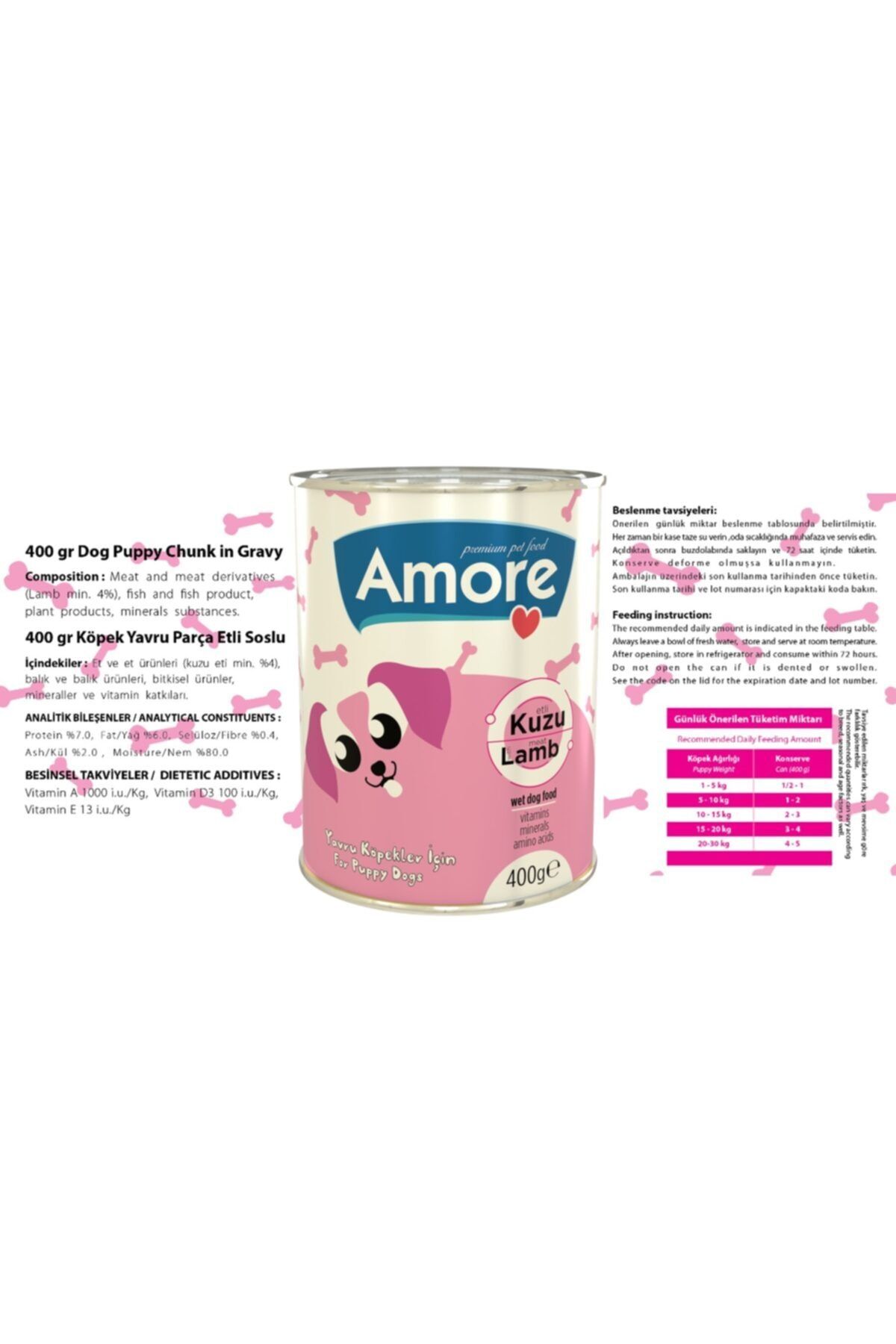 AMORE Puppy Lamb Chunks Kuzu Parça Etli Yavru Köpek Konserve Mama 6 X 400g