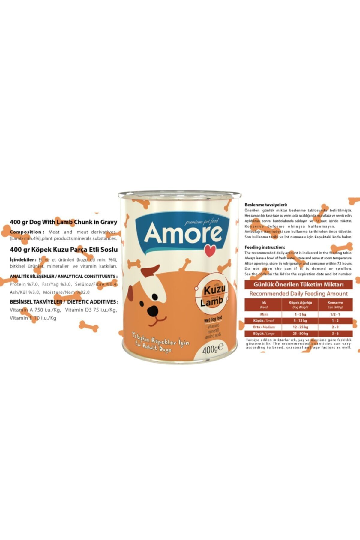 AMORE Dog Chunks Kuzu Parça Etli Yetişkin Köpek Konserve Mama 4x400gr