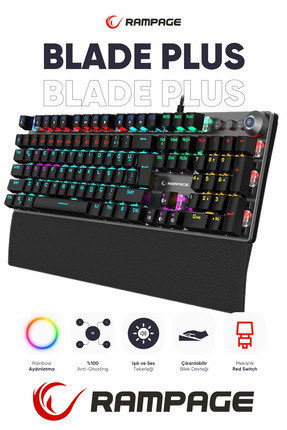 Kb-r28 Blade Plus Siyah/gümüş Gökkuşağı Türkçe Kırmızı Switch Mekanik Klavye Gaming Oyuncu Klavyesi Image 0