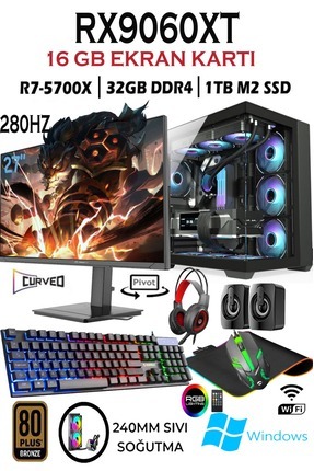 TCX99 Ryzen 7 5700X 32GB 1TB M.2 SSD RX9060XT 16GB Sıvı Soğutma 27' 280HZ Masaüstü Oyuncu Bilgisayar Image 0