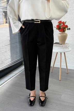 Havuç Kesim Yüksek Bel Casual Pantolon - Siyah Image 1