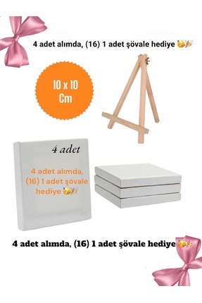 4 Adet 10x10 Tuval Arkadan Zımbalı Mini Tuval 4 adet (16) Alımda 1 Adet Şövale Image 0