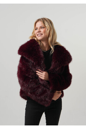 KADIN KÜRK MONT Kadın Crop Suni Kürk Süet Lamineli Ceket Image 1