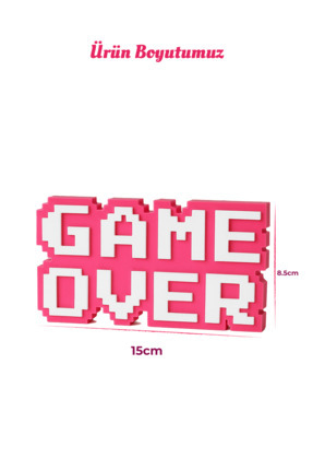 Retro Game Over Kabartmalı Dekoratif Obje - Pembe | Masaüstü ve Duvar Süsü | Hediye Image 3