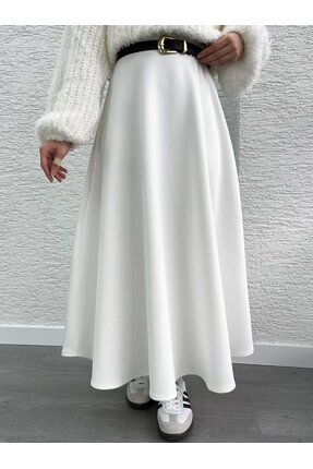 Beyaz Scuba Kloş Etek Image 3