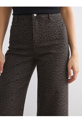 LCW Modest Leopar Desenli Wideleg Kadın Jean Pantolon Image 3