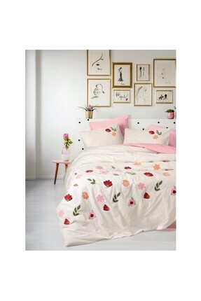 Puff Nakışlı Çift Kişilik Nevresim Takımı Blossom Somon Image 0