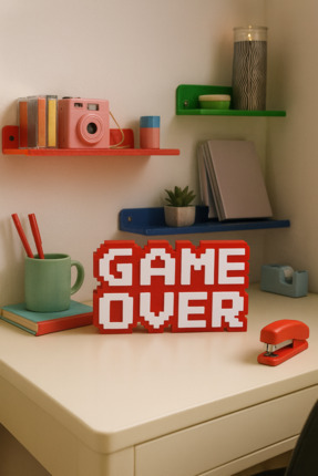 Retro Game Over Kabartmalı Dekoratif Obje - Kırmızı | Masaüstü ve Duvar Süsü | Hediye Image 0