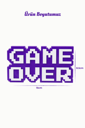 Game Over Kabartmalı Dekoratif Obje - Mor | Masaüstü ve Duvar Süsü | Hediye Image 3