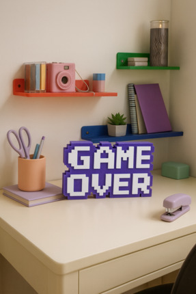 Game Over Kabartmalı Dekoratif Obje - Mor | Masaüstü ve Duvar Süsü | Hediye Image 0