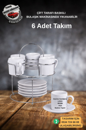 Kişiye Özel Beyaz Fincan – Papatya Standlı Türk Kahve Fincan Takımı - 6 'lı Beyaz Image 0