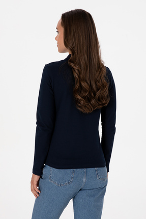 Kadın Lacivert Basic Polo Yaka Sweatshırt 50307755-VR033 Image 4