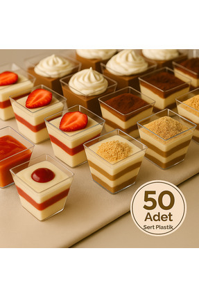 Sunum Kasesi Plastik Tatlı Kasesi 50 ADET 200 CC Kübik Prizma Kase Magnolya,Puding,Meze,Tiramisu Image 0