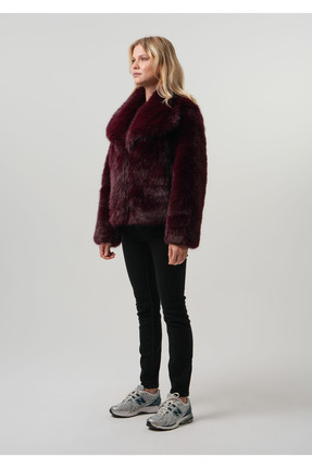 KADIN KÜRK MONT Kadın Crop Suni Kürk Süet Lamineli Ceket Image 4
