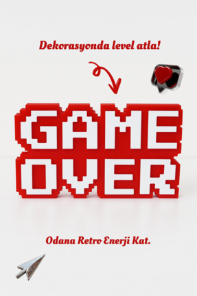 Retro Game Over Kabartmalı Dekoratif Obje - Kırmızı | Masaüstü ve Duvar Süsü | Hediye Image 2