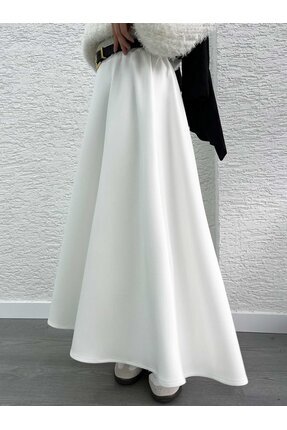 Beyaz Scuba Kloş Etek Image 1