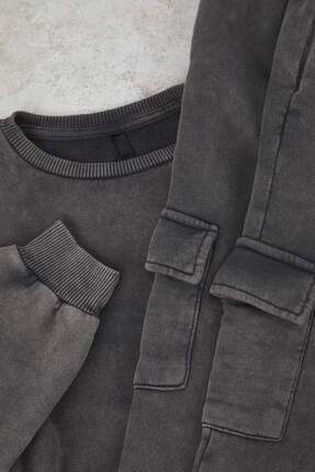 Antrasit Pamuklu Soluk Efektli Basic Oversize Örme Erkek Çocuk Alt - Üst Takım TKDAW26AU00060 Image 3