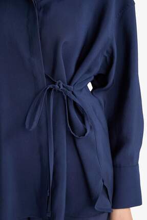 Relax Fit Modal Önden Bağlamalı Uzun Kollu Gömlek Tunik F1358AX25AU Image 4