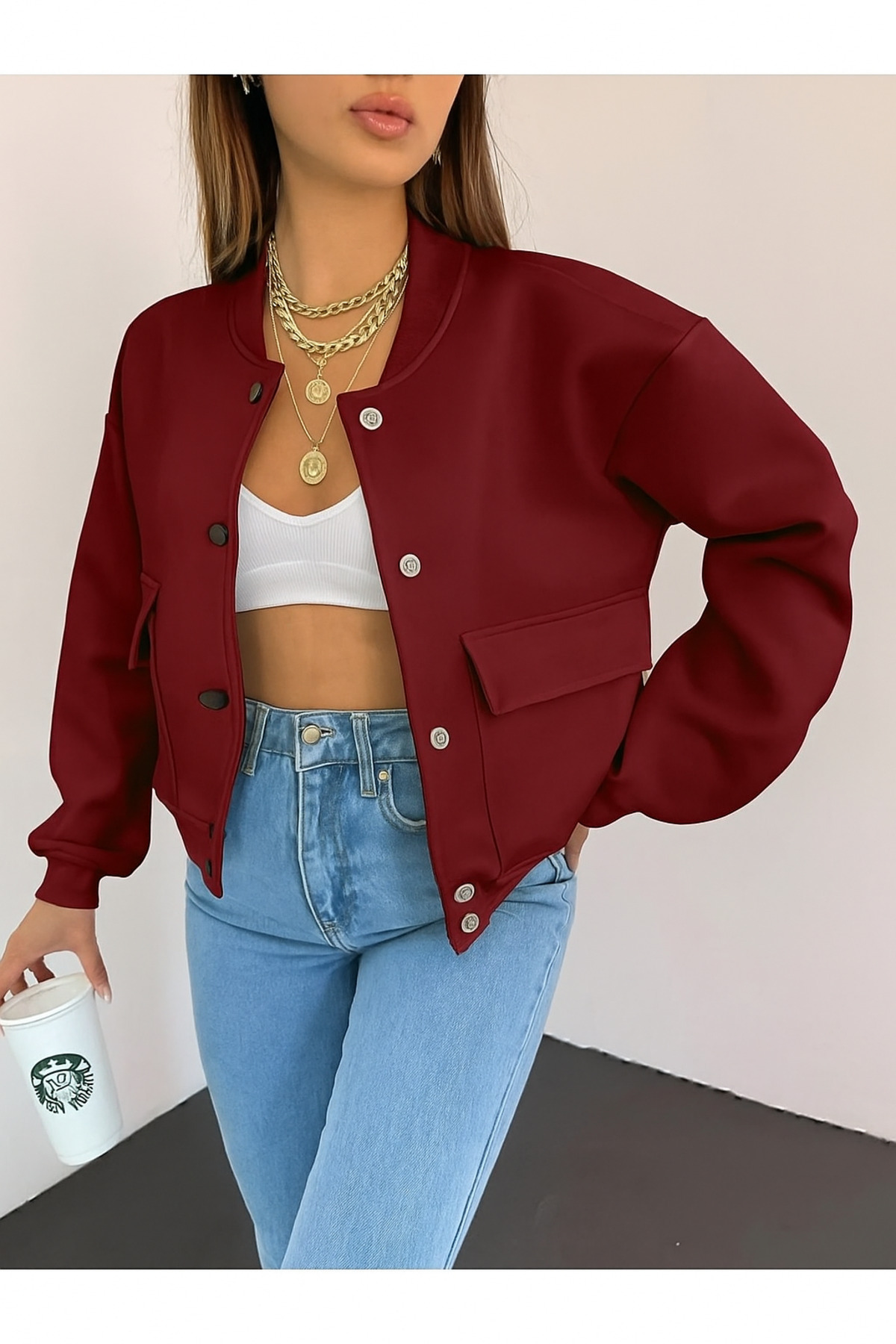 ژاکت جیبی بمب افکن بورگوندی