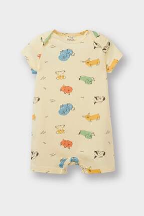 Erkek Bebek Yenidoğan Hayvan Desenli Penye 2'li Kısa Kollu Tulum E4018A525HS Image 5