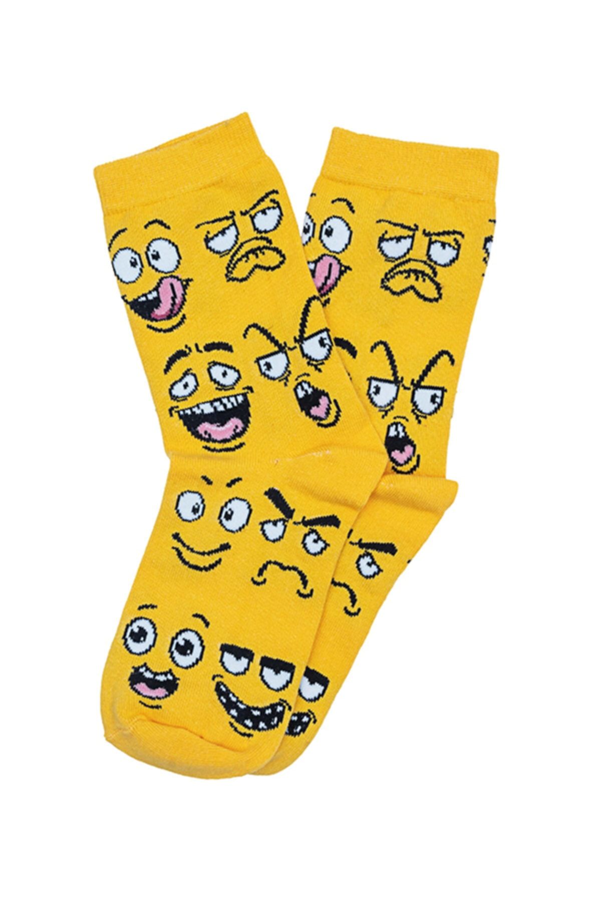 Socks Tunnel Unisex Emoji Sarı Desenli Renkli Çorap