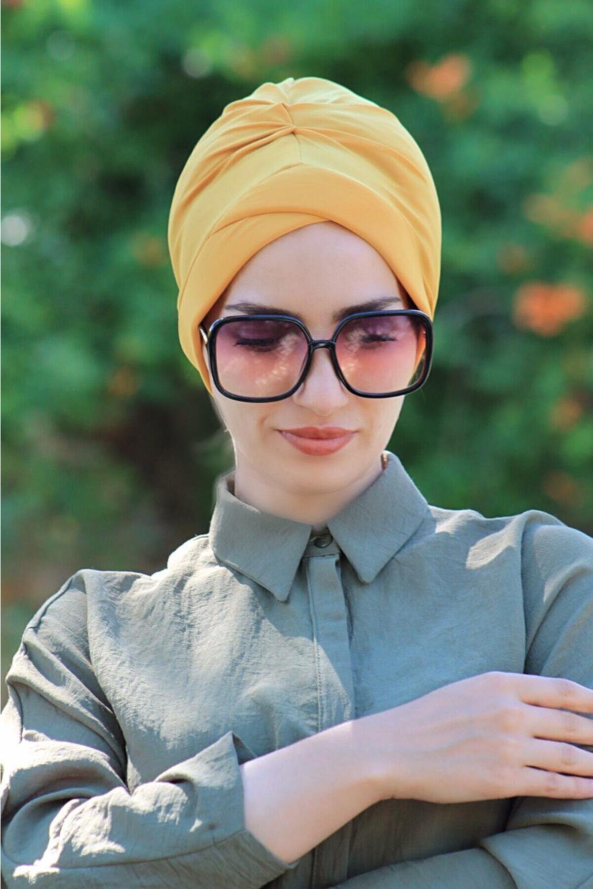 Zehra Hazır Havuz Tesettür Giyim (tesettür Giyim) Çapraz Bone Hardal