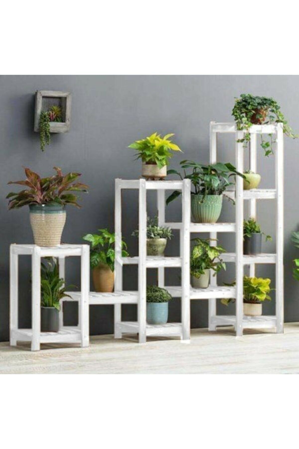 DLN Wooden Design Dekoratif Çiçeklik Standı Saksılık Standı Çiçeklik Ahşap Saksılık Kitaplık Standı Saksı Standı No99