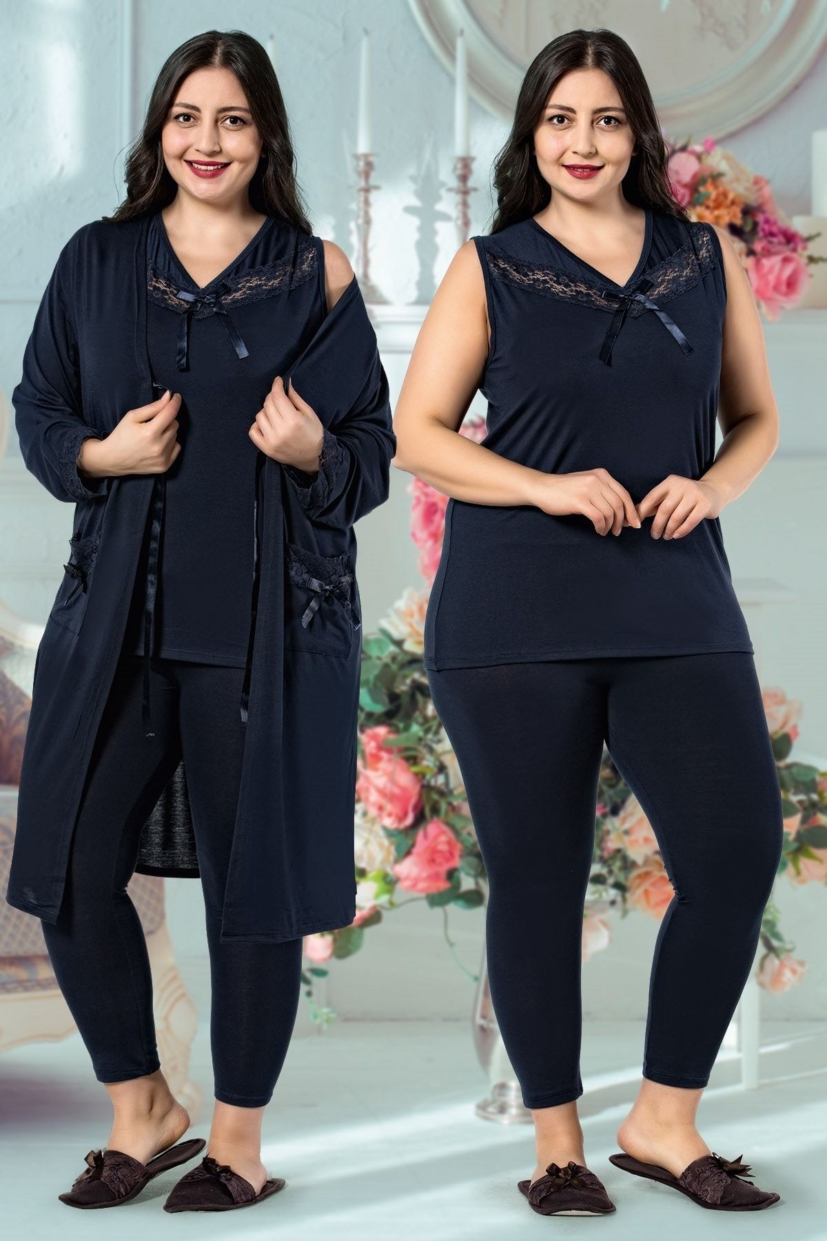 MODAREYA Sabahlıklı Taytlı Dantelli Pijama Takımı
