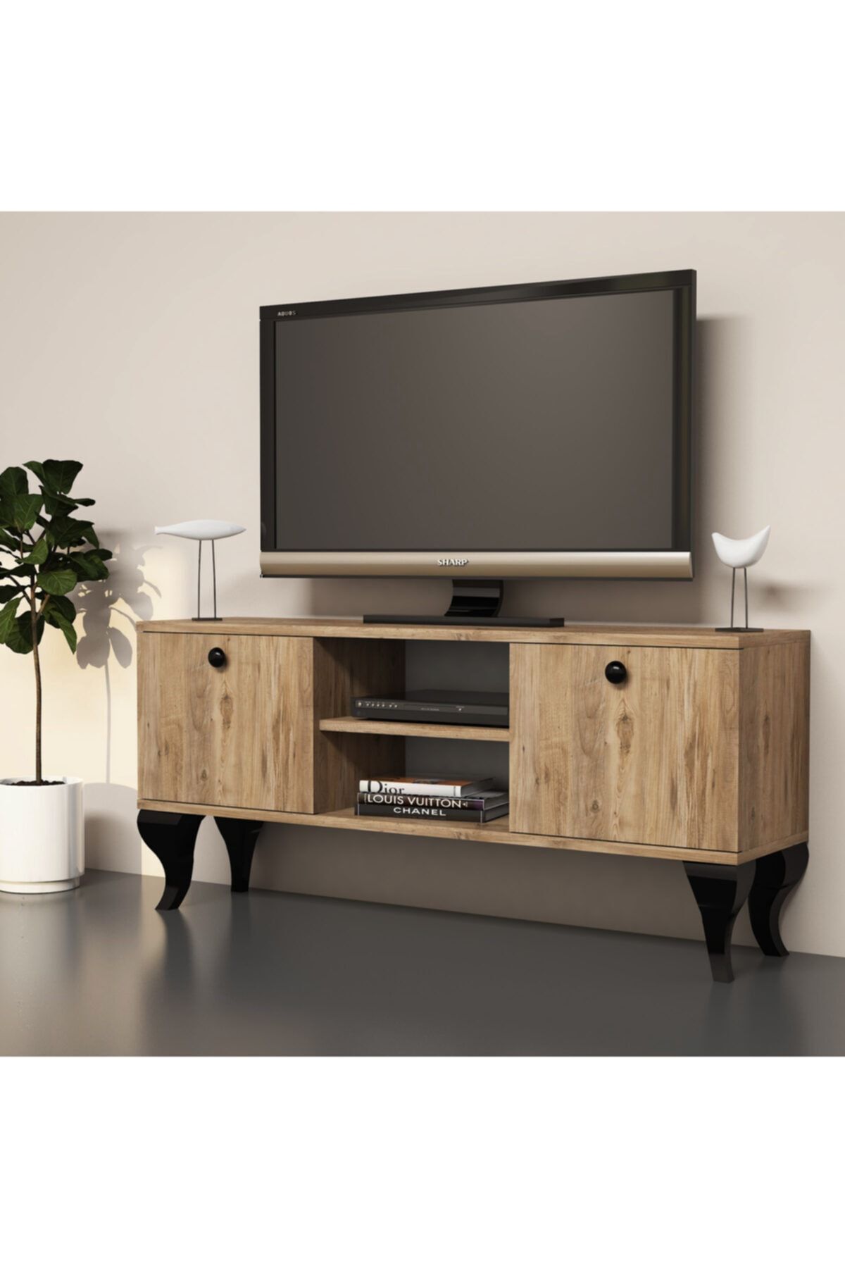 Leaf Decor Luke Dekoratif Çam Tv Ünitesi 120 Cm Televizyon Sehpası