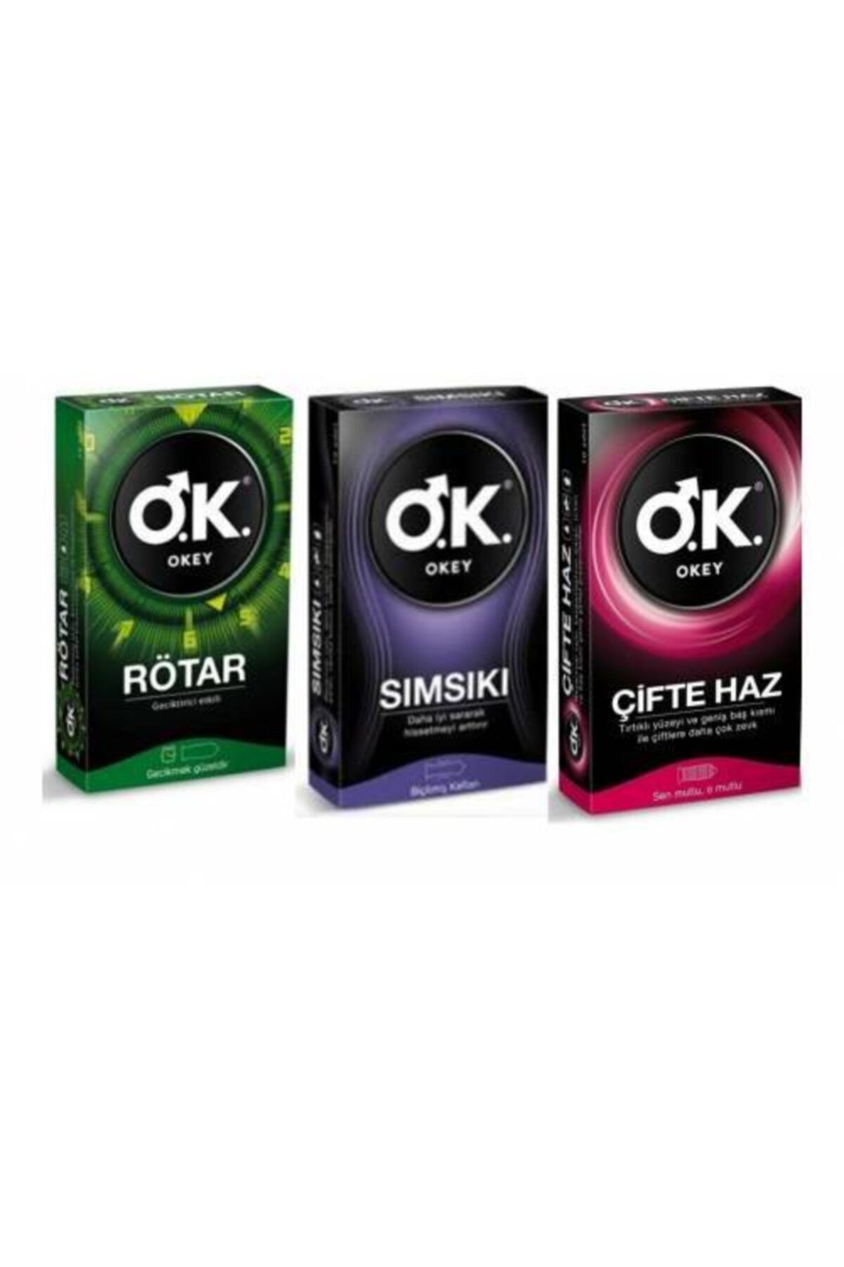 Okey Prezervatif Rötar 10 lu + Sımsıkı 10 lu + Çifte Haz 10 lu
