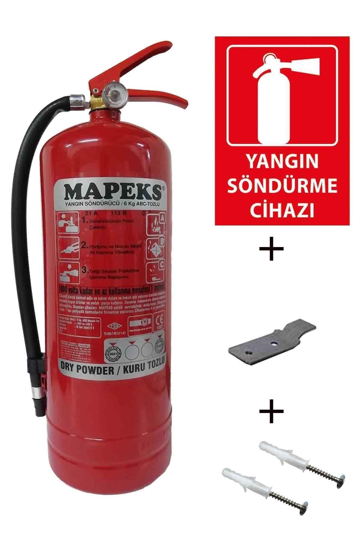 Mapeks 6kg Yangın Tüpü, Yangın Tüpü Levhası, Askı Aparatı Ve Dübel Vida 4lü Set