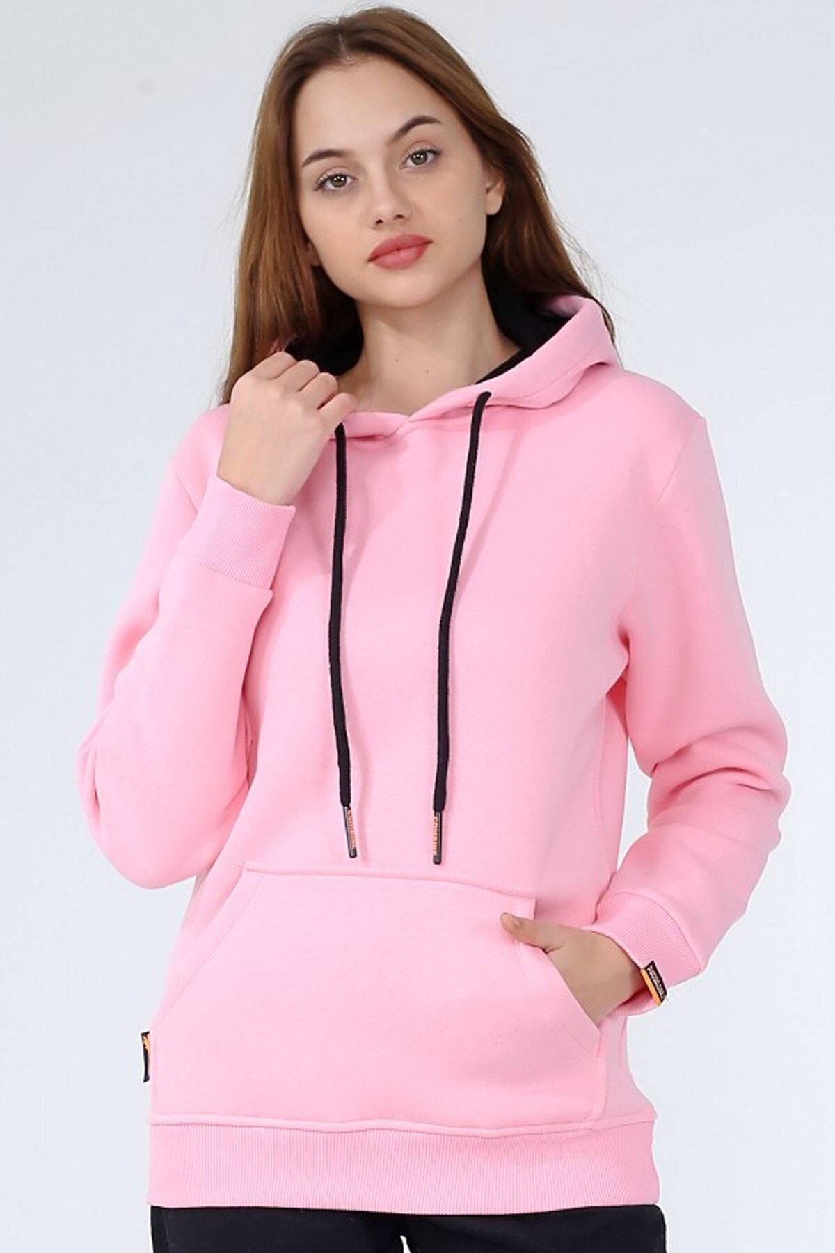 CMBCOMBİNE MİCHAİL Pembe Renk Kapüşonlu Kanguru Cep Bayan Sweatshirt 1200