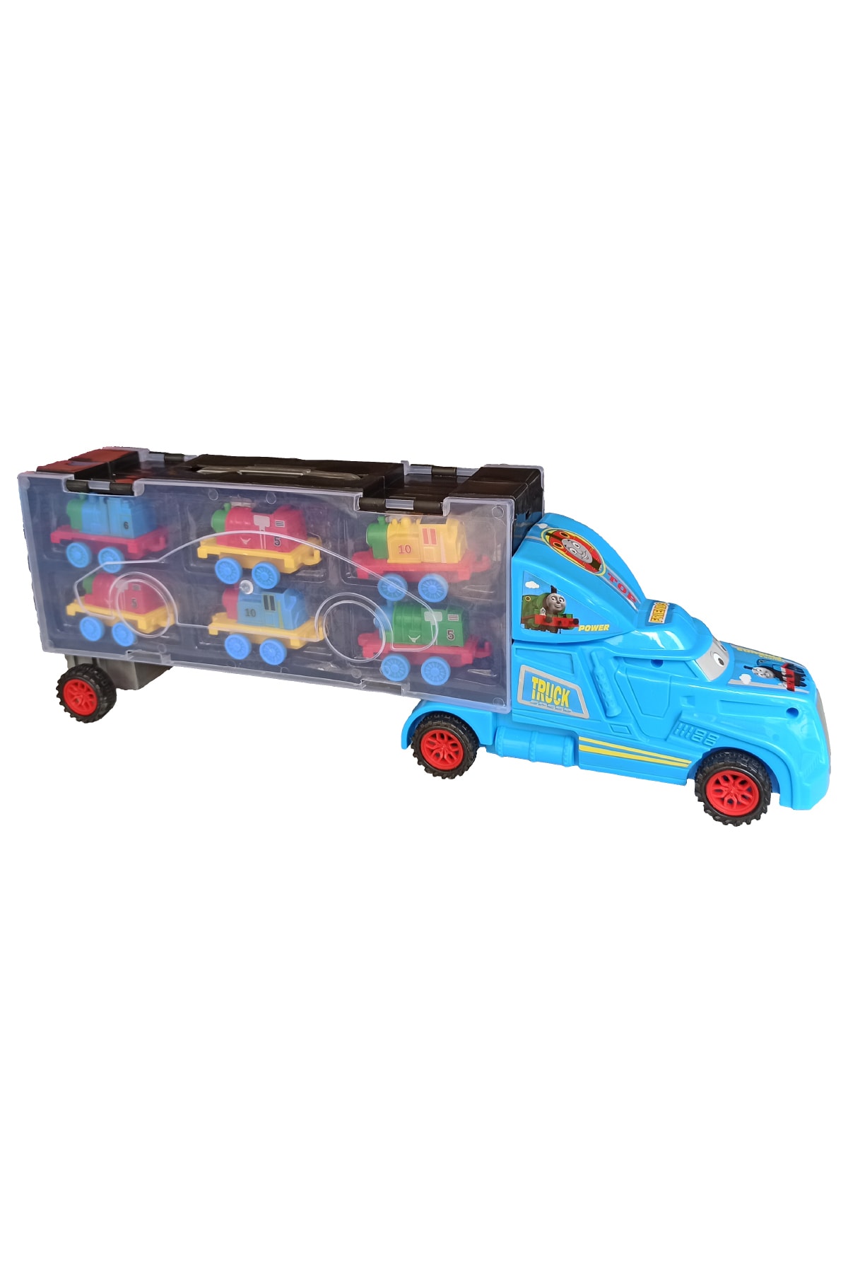 PopŞeker Thomas Tren Tarzı 12 Vagonlu 2 Rampalı Oyuncak Tır Seti 39cm.