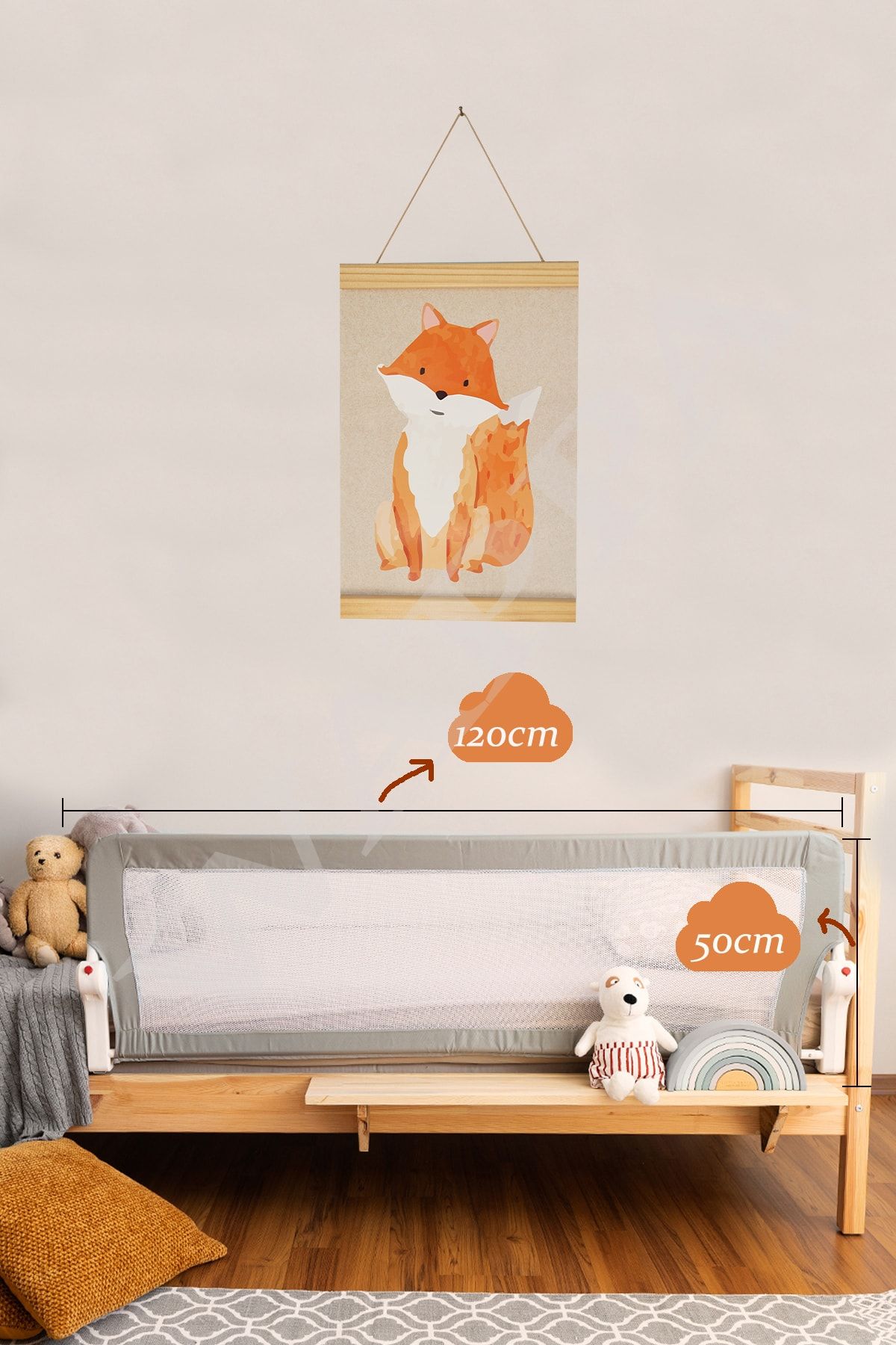 WAPPA Katlanabilir Yatak Bariyeri, Yatak Korkuluğu 120 X 50 Cm Gri