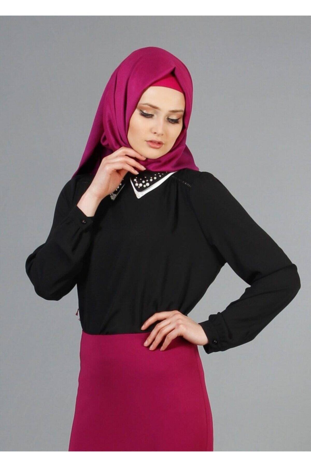 TRENDTESETTÜR T 3906 Lafaba Yakası Taşlı Bluz