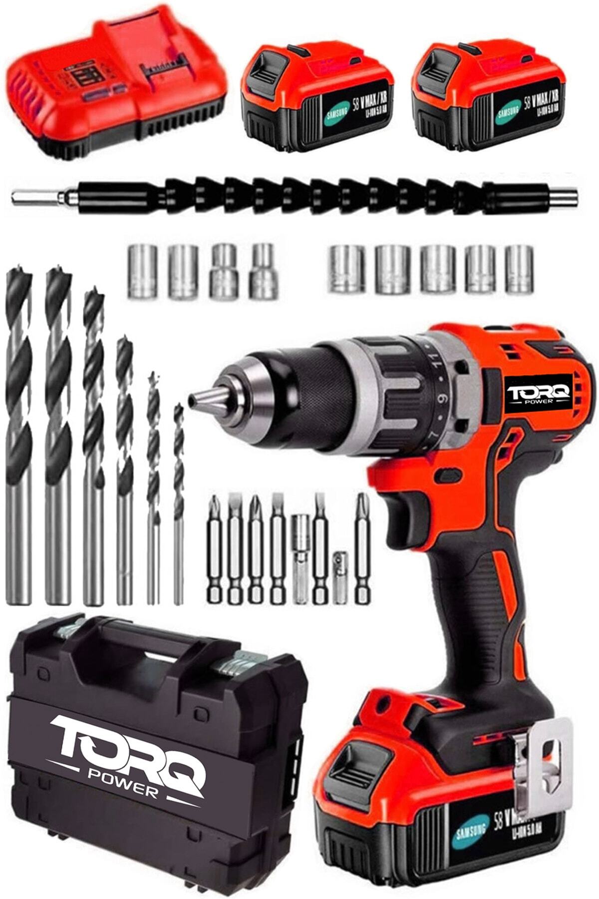TORQ POWER Bss-5800 Otomatik Metal Şanzuman Çift Akülü Darbeli Matkap 13 Mm Usta Setli