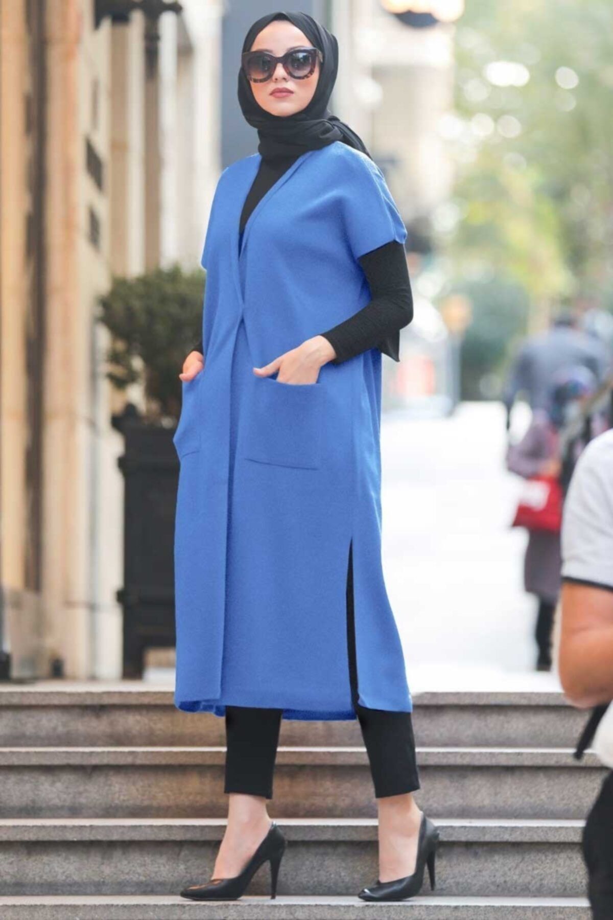 Neva Style - Cepli Indigo Mavisi Tesettür Triko Yelek 21920ım