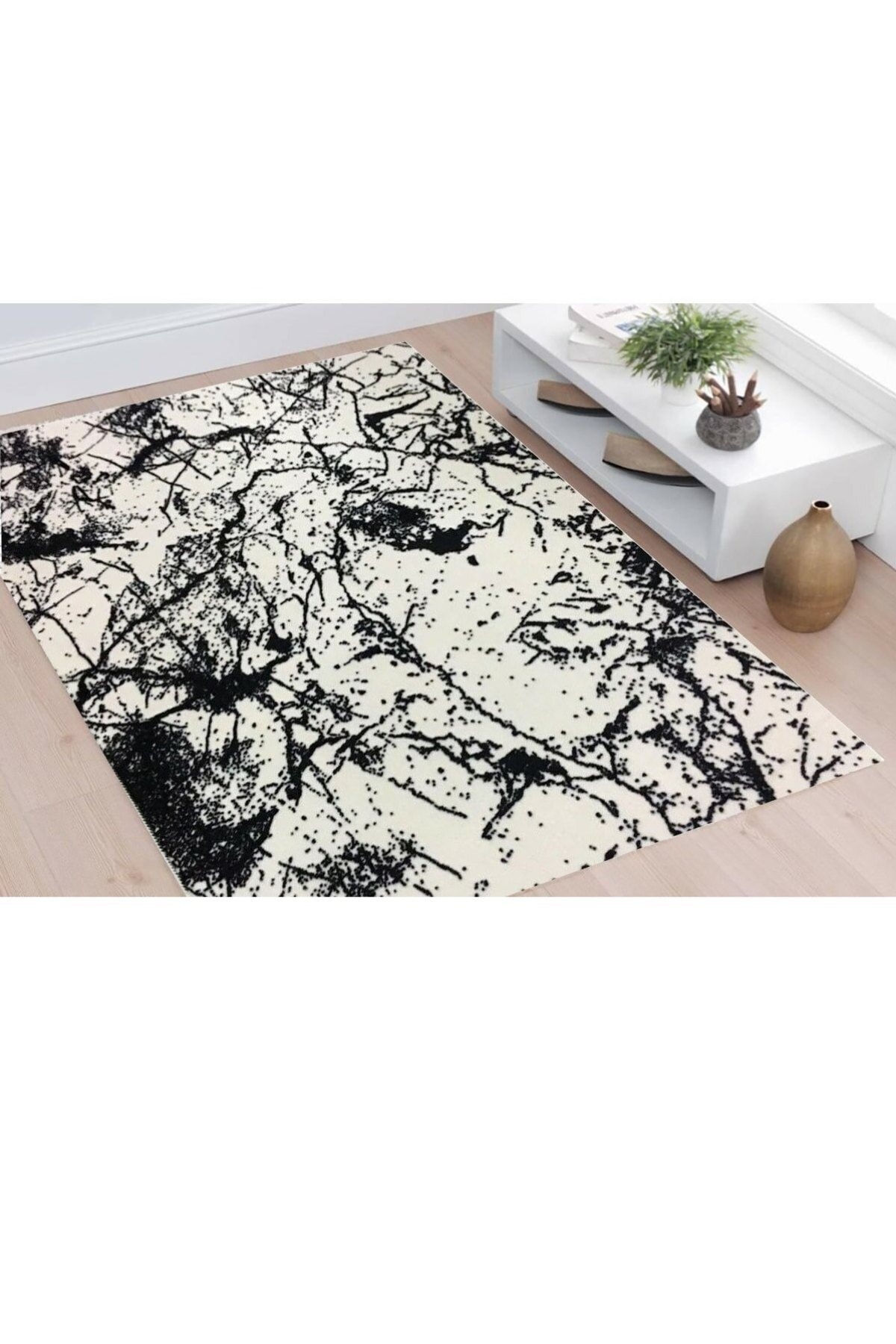 Sarar Jel Kaymaz Taban Ince Yıkanabilir Yumuşak Yüzey Kesme Halı Yolluk Siyah Beyaz