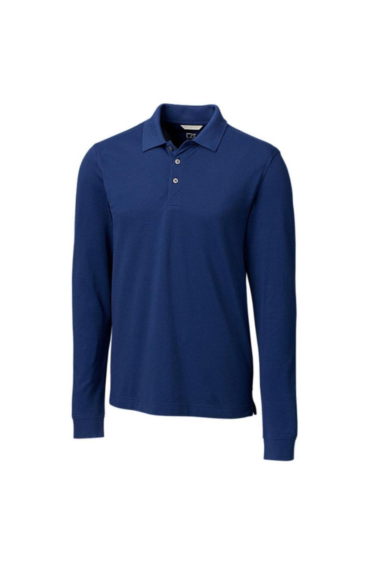 HediyeMania Polo Yaka Uzun Kollu Indigo Renk Tişört Pamuklu Uzun Kol Polo Yakalı Tshirt