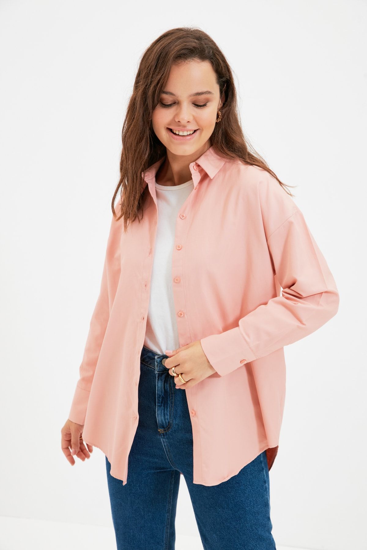 Trendyol Modest Pembe Gömlek Yaka Tunik TCTAW22UK0079