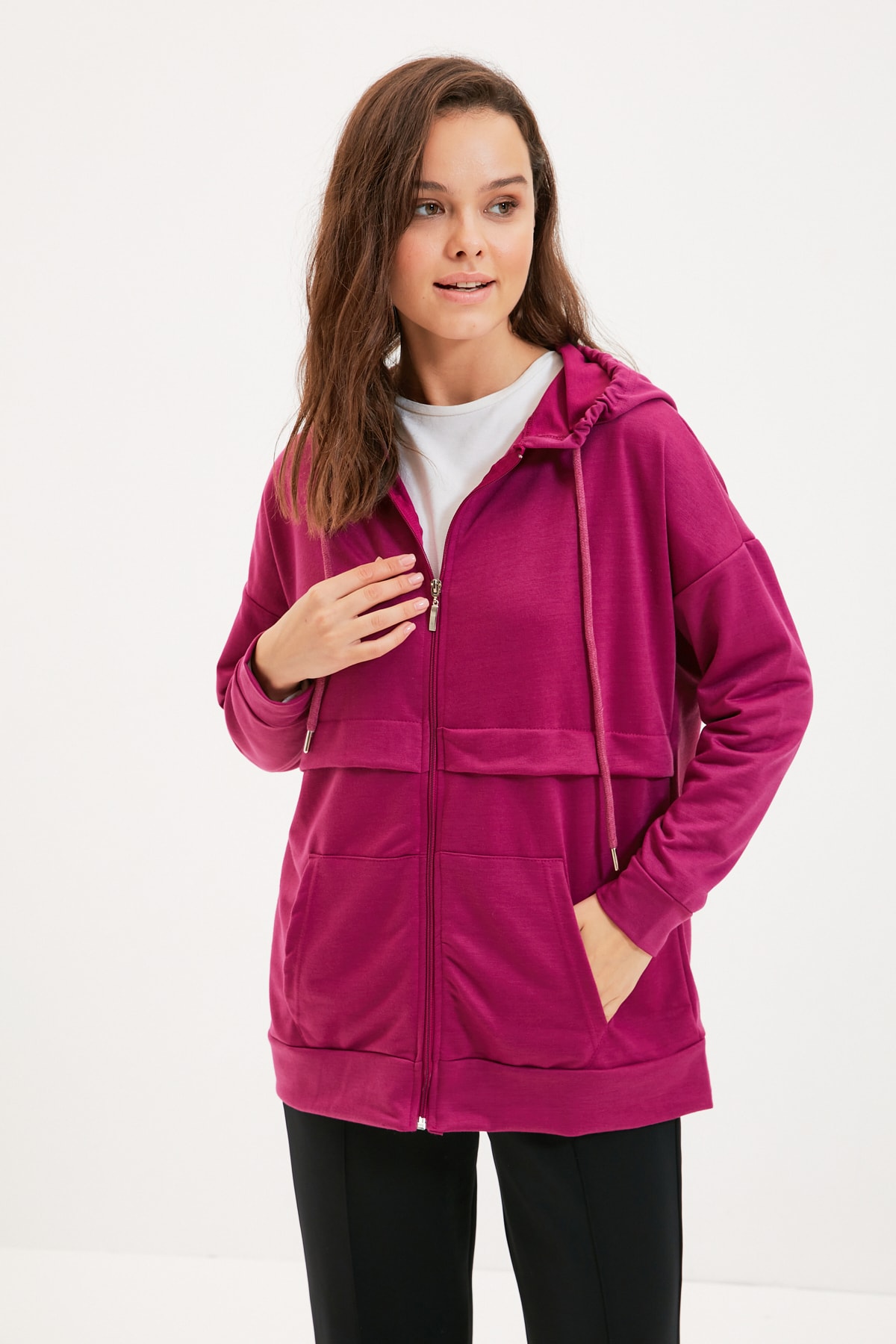 Trendyol Modest Mor Kapüşonlu Örme Sweatshirt TCTAW22TW0035